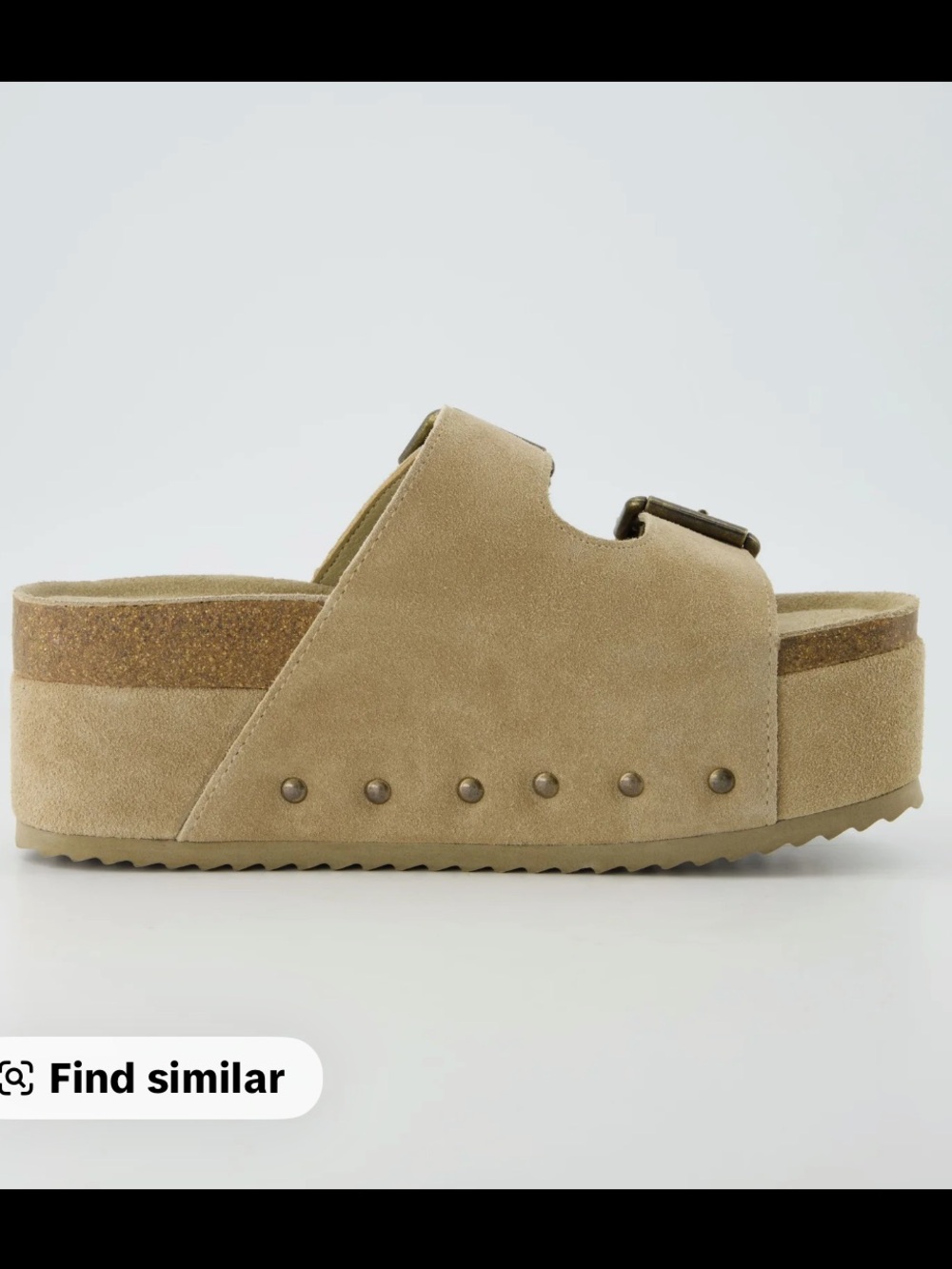 Suede Platform Slide Sandal in Tan with Buckle